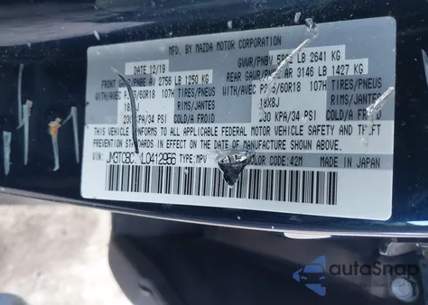 2020 Mazda Cx-9 Touring from USA, damaged, VIN JM3TCBCYXL0412956